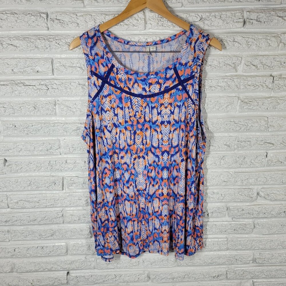 Cato Est 1946 Womens 18W 20W Orange Blue Geometric Crochet Trim Tank Top GEO165E